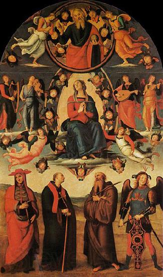 Pietro Perugino Assumption of the Virgin with Four Saints Norge oil painting art